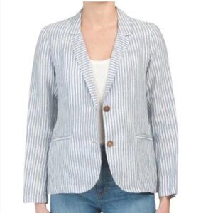 Tahari 100% Linen Blue & White Striped Blazer